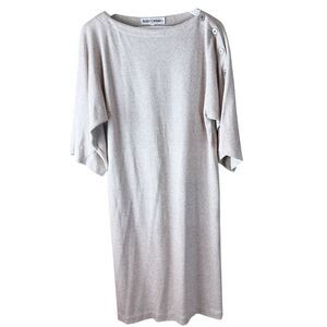 Albert Capraro Vintage Mink Wool Blend Button Shoulder Shift Dress Oatmeal 8‎
